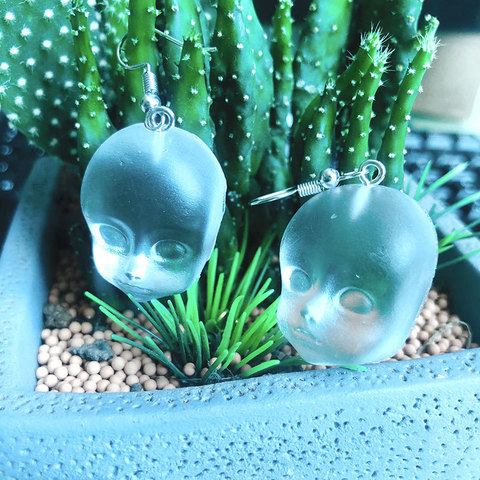 New Halloween Elf Head Earrings Exaggerated Personality Resin Baby Face Palm Earrings Ear Hook For Women Fashion Jewelry Gift ► Photo 1/5