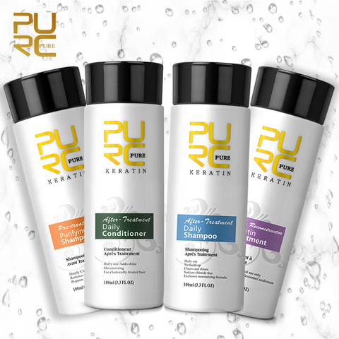 Purc 4pcs 100ml Brazilian Keratin Hair Treatment Straightening Smoothing Shampoo Conditioner Hair Care Repair Products Set 5% ► Photo 1/6