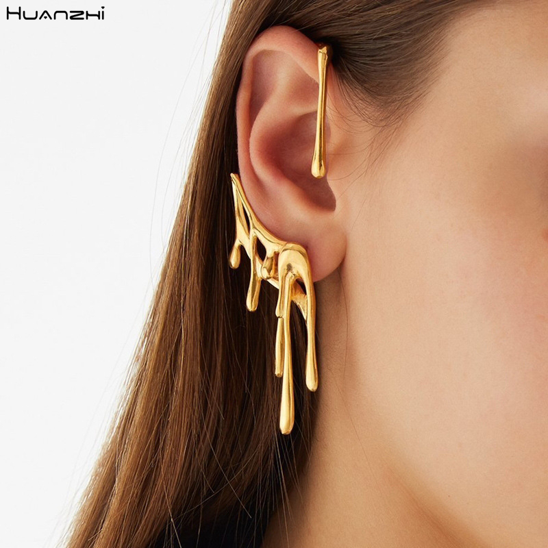 Trendy Ear Clip Gold Silver Colour Metal Geometric Irregular Ear Cuff