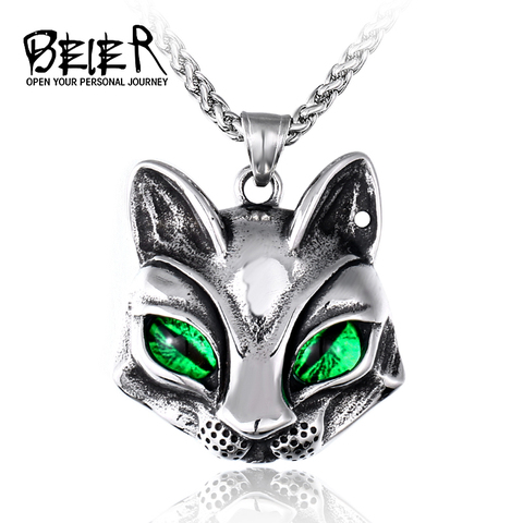 Stainless steel cat head pendant necklace trend men and women personality Cat eye stone titanium steel pendant chain LHP136 ► Photo 1/6