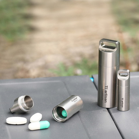 Tiartisan Waterproof Pure Titanium Pill Box Case Bottle Cache Drug Holder Container Keychain Medicine Box Health Care Ta6170 ► Photo 1/6