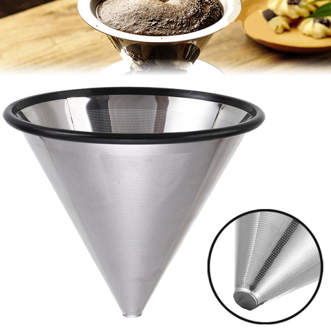 1pcs Reusable Coffee Filter Stainless Steel Cone Dual Filter Dripper Tea Filter Funnel Mesh Coffee Filters ► Photo 1/6