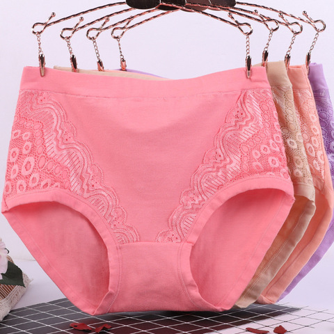 3PCS Sexy Lace Big Size High Waist Women Panties Solid Cotton Comfort Briefs Soft Comfort Lingerie Fashion Female 6634 ► Photo 1/6