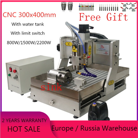 4 axis CNC Router 3040 2200w Aluminum Copper Metal Engraving mini Milling Machine with limit switch and tank for wood carving ► Photo 1/6