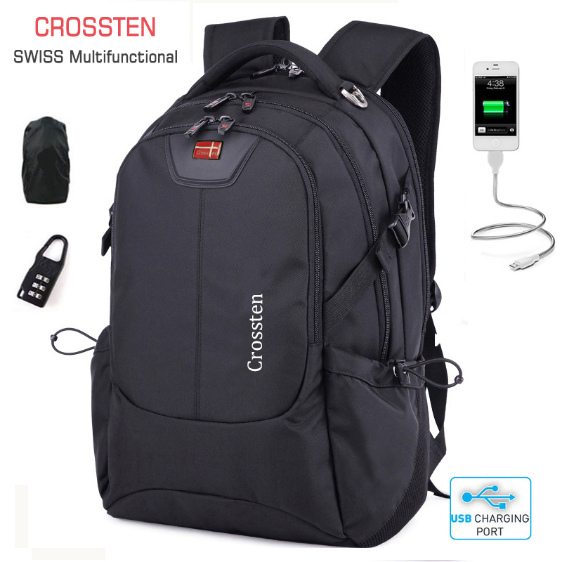 Crossten 17" Laptop Backpack Waterproof USB Charge Port Swiss-style Multifunctio