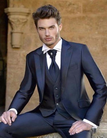 Classic Navy Blue One Button Groom suits for Wedding 2022 The Best Man Suits For mens Suits Business Party tuxedos Three piece ► Photo 1/6