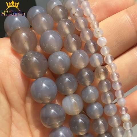 Natural Stone Smooth Grey Agates Onyx Round Loose Beads For Jewelry DIY Making Bracelet Accessories 15''Inches 4 6 8 10 12mm ► Photo 1/6