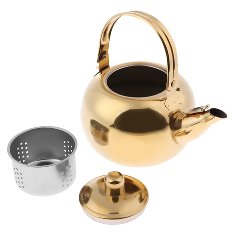 1000ml / 1500ml / 2000ml / 2500ml Durable Outdoor Camping Stainless Steel Tea Kettle Waterpot Silver/ Gold ► Photo 1/6