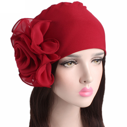 2022 Women New Large Flower Stretch Scarf Hat Ladies Elegant Fashion Hair Accessories Chemo Hat Women Turban Bandanas Wholesale ► Photo 1/6