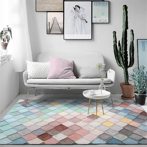 Korean Macaron Colorful Geometric Carpet Girl Bedroom Pink Blue Green Mosaic Large Rugs For Living Room Nordic Home Decoration ► Photo 1/6