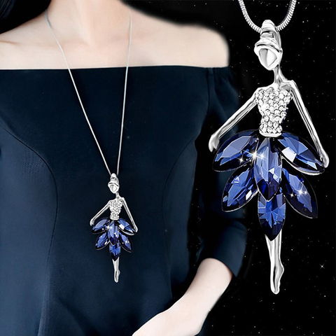 Fashion Blue Crystal Ballet Dance Girl Pendant Necklace Ballerina Classic Color Link Chain Pendant Necklaces Jewelry Girl Gifts ► Photo 1/5