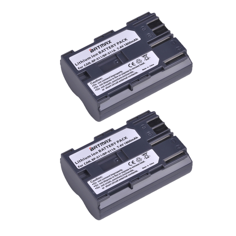 Batmax 2Pc 1800mAh BP-511A BP 511A BP511A BP-511 Camera Battery for Canon EOS 300D 10D 20D 30D 40D 50D D30 D60 5D G6 OS 30D 40D ► Photo 1/3