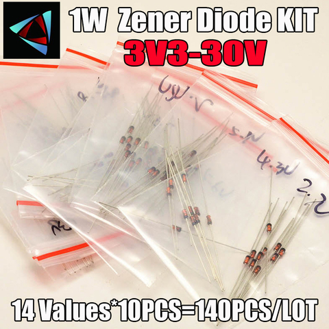 1W Zener diode 3V3-30V 14valuesX10pcs=140pcs,  Electronic Components Package,Zener diode Assorted Kit ► Photo 1/2