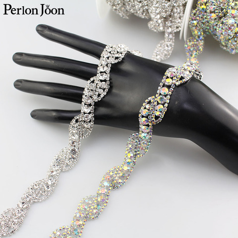 1 yard  sliver AB crystal  rhinestones trim Ribbon metal chain  for Wedding dress, bag, shoes accessories ML050 ► Photo 1/6