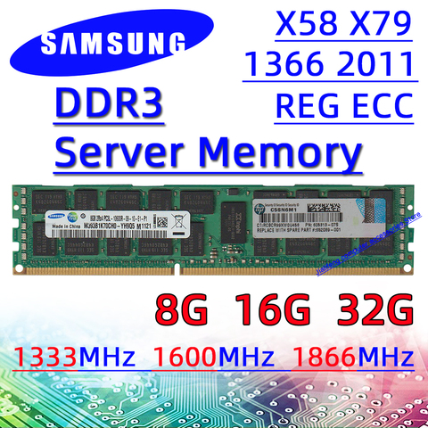 Samsung Server Memory ddr3 8GB 16GB 32GB 1866MHz REG ECC RAM 10600R 12800R 14900R pc3 1333MHz 1600MHz X58 X79 4G ► Photo 1/1