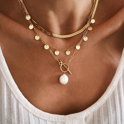 2022 Fashion Vintage Pearl Pendant OT Clasp Multilayer Necklace for Women Geometric Coin Pendant Necklace Bohemian Jewelry Gift ► Photo 1/6