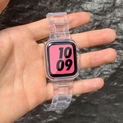 Resin Watch strap for apple watch 6 5 4 band 42mm 38mm correa transparent steel for iwatch 6 series 5 4 3/2 watchband 44mm 40mm ► Photo 1/6