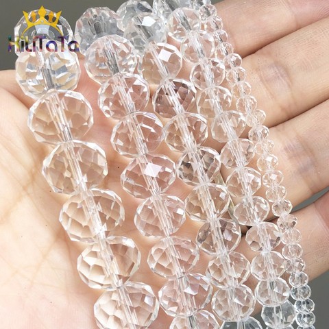 Natural Faceted Glass Crystal Rondelle Beads Clear Round Beads For Jewelry Making DIY Necklace Bracelet 15'' 4/6/8/10/12/14mm ► Photo 1/6