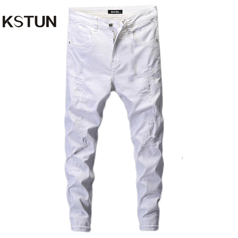 Ripped Jeans for Men Skinny White Jeans Stretch Denim Pants Jeans Mens Jeans Brand Streetwear Biker Jeans Male Hip hop Size 42 ► Photo 1/6