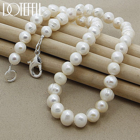 DOTEFFIL 8mm Natural Pearl 925 Sterling Silver Necklace 18 inches Chain For Woman Engagement Wedding Party Jewelry ► Photo 1/6