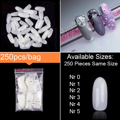 250 Pieces Same Size Oval Shape False Nail Tips For Drawing Nail Art Tips Design Prastic Acrylic Full Nails Size 0 1 2 3 4 5 6 ► Photo 1/6