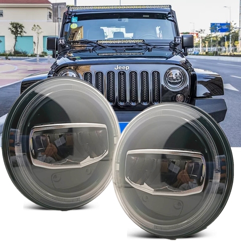 New Car LED 7 Inch Round Headlight DRL Turn Signal Halo Headlights For Jeep Wrangler JK TJ CJ Hummer Lada Niva 4X4 Headlamps ► Photo 1/6