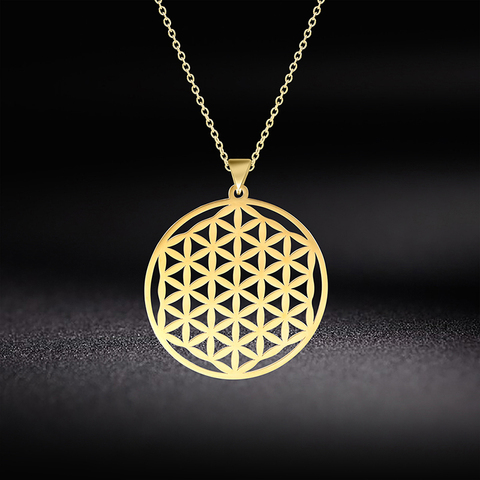 Unift Flower Of Life Mandala Chain Pendant Choker Necklace For  Women Stainless Steel Sacred Geometry Jewelry Vintage Gifts ► Photo 1/6