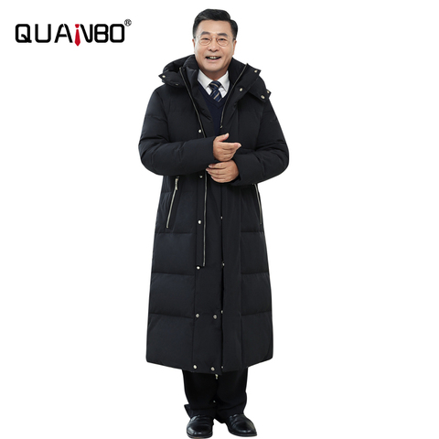 Black Winter Jacket 2022 New Top Quality 90% White Duck Down  Men Winter Coat  X-Long Over The Knee Thick Warm Men Jacket ► Photo 1/6