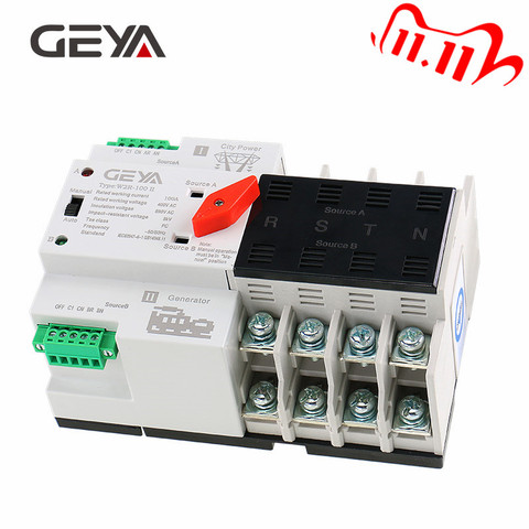 GEYA Din Rail 4P ATS Electric Switch Manual Transfer Switch 110V 220V Coil Max 100A PC Type Switch ► Photo 1/6