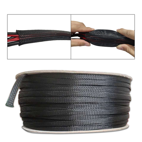 5M Black Nylon Mesh Tube PET Wire Sleeving Spiral Wrapping Expandable Insulated Braid Tight 3mm to 100mm Cable Sleeve ► Photo 1/6