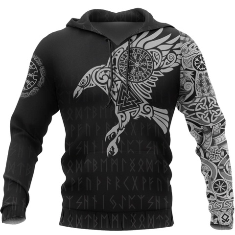 Viking The Raven of Tattoo 3D Printed Men Hoodies Retro Harajuku Fashion Hooded Sweatshirt Autumn Hoody Casual streetwear hoodie ► Photo 1/5