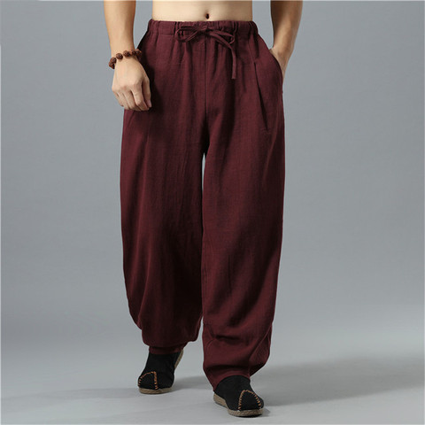 Summer Men Cotton Linen Wide Leg Pants Chinese Style Male High Street Casual Long Trousers Sweatpants Plus Size M-5XL 6XL ► Photo 1/4