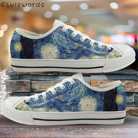 ELVISWORDS Canvas Low Top Shoes Women Vincent van Gogh Starry Night Spring Summer Sneakers for Youth Girls Casual Flats Footwear ► Photo 1/6