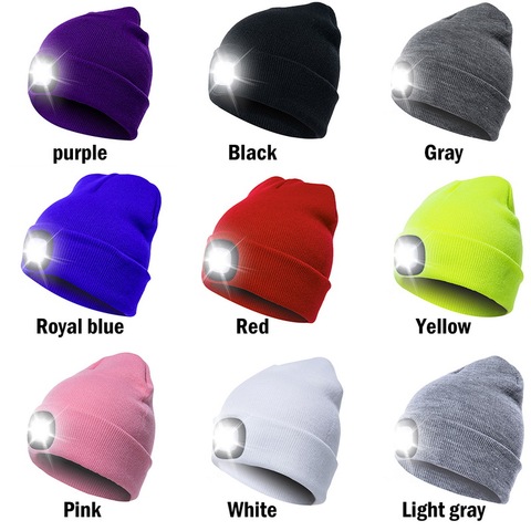 DIHOPE Winter Unisex Warmer Knit Cap Hat Button Battery LED Beanie Cap Hot LED Spot light hat  LED light headlights ► Photo 1/6