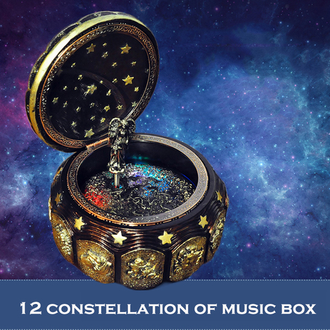 Vintage Music Box with 12 Constellations Rotating Goddess LED