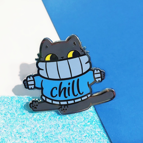 Chill Cat Hard Enamel Pin Cute Cartoon Animal Blue Sweater Fat Kitty Badge Brooch Jewelry Fashion Lapel Backpack Hat Pins Decor ► Photo 1/3