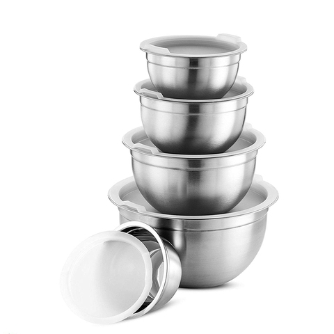 Stainless Steel Salad Bowls With Lid Anti-scald Food Mixing Bowl DIY Cake Bread Mixer Kitchen Utensil Bowl Cooking Tools ► Photo 1/6