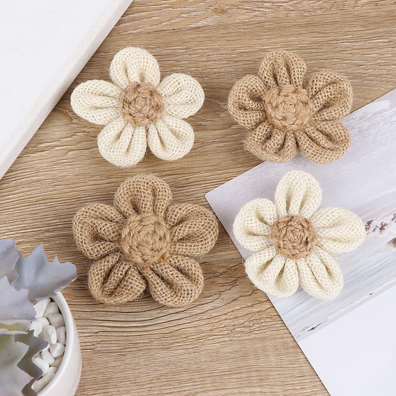 5pcs Hessian Roses Burlap Flower Wedding Decor DIY Gift Packing Accessories rustic wedding Party decor 5BB5785 ► Photo 1/6