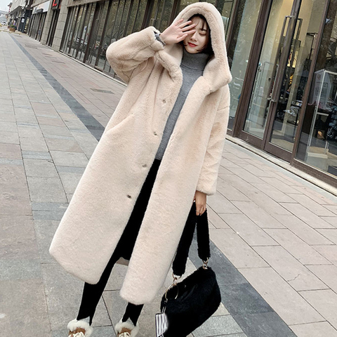 Winter Women High Quality Faux Rabbit Fur Coat Luxury Long Fur Coat Loose Lapel OverCoat Thick Warm Plus Size Female Plush Coats ► Photo 1/5