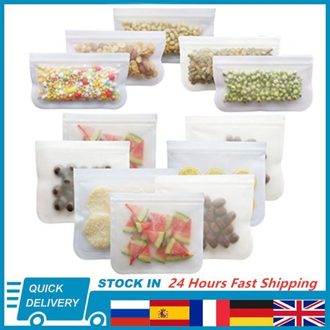 12Pcs/Set Silicone Food Bag Frosted PEVA Silicone Food Fresh-keeping Bag Reusable Freezer Bag Zipper Leakproof Top Fruits Bag ► Photo 1/6