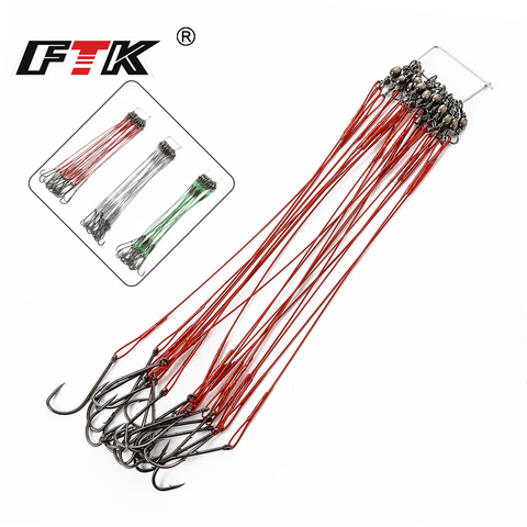 FTK 20pcs 12-25cm Anti Bite Steel Wire Leader Leashes For Fishing 20-80LB With Baitholder Hook Swivel Fishing Line Pike Bass ► Photo 1/6