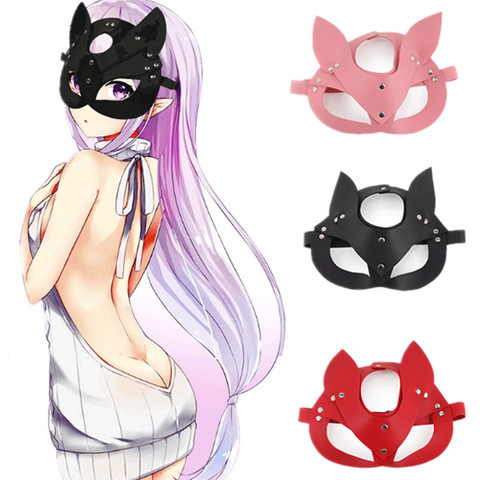 Porn Fetish Head Mask Whip BDSM Bondage Restraints PU Leather Cat Halloween Mask Roleplay Sex Toy For Men Women Cosplay Games ► Photo 1/6