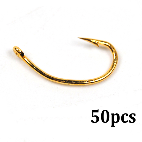 50pcs Fly Tying Scud Nymph Hook Caddis Midge Shrimp Fly Tying Fish Hooks Gold Color Size 10 12 14 16 ► Photo 1/5