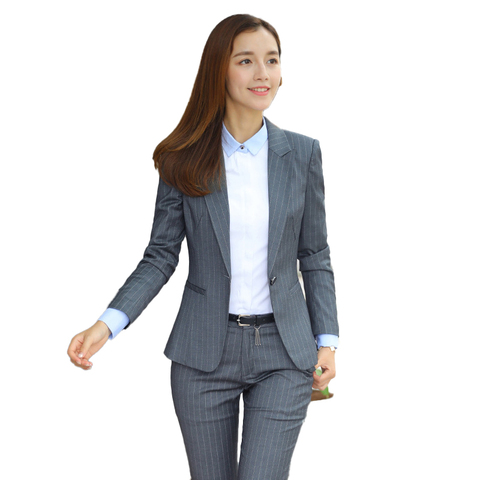 Female Elegant Formal Office Work Wear Black Grey Blazer Women Pant Suits Ladies 2 Pieces Sets Office Uniform Designs New Styles ► Photo 1/6