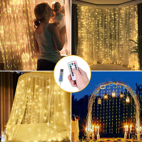 3M 2M LED Fairy Lights Garland Curtain Twinkle Lights LED Copper Wire String Lamp Remote Control Christmas Bedroom Window Decor ► Photo 1/6