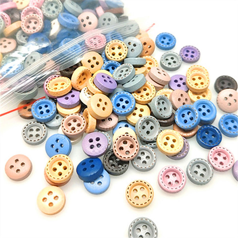 suoja 50/200pcs mini 1cm mix color Wooden sewing button scrapbook round dotted coffee four holes, 10 mm in diameter (3/8 inch) ► Photo 1/3