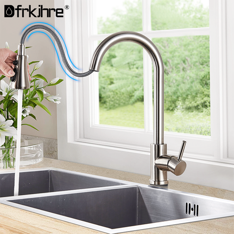 Kitchen Faucet Stainless Steel Brushed Nickel Mixer Faucet Single Hole Pull Out Spout Kitchen Sink Mixer Tap Stream Sprayer Head ► Photo 1/6