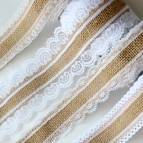 2.5cm Jute Burlap Ribbon and White Black Lace Decoration DIY Handmade Crafts Fabric Wedding Christmas Halloween Party Decor Tape ► Photo 1/6