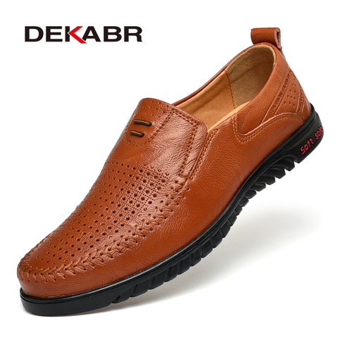 DEKABR Summer Men Shoes Casual Luxury Brand Genuine Leather Mens Loafers Moccasins Italian Breathable Slip on Boat Shoes Size 47 ► Photo 1/6