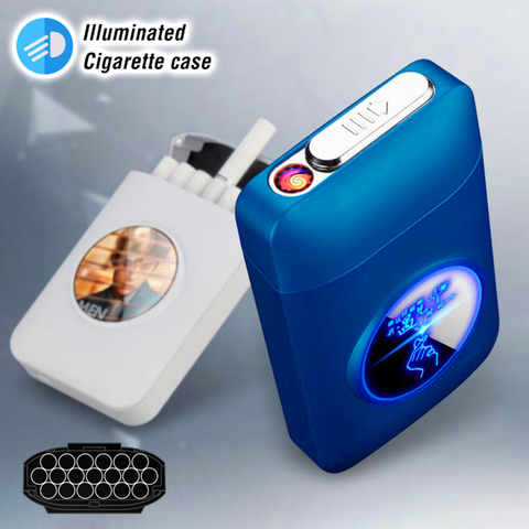 Resin Metal Capacity Cigarette case recharged with USB Electric Lighter Logo Design Cigarette 19PCS Cigarette Holder Men Gifts ► Photo 1/6